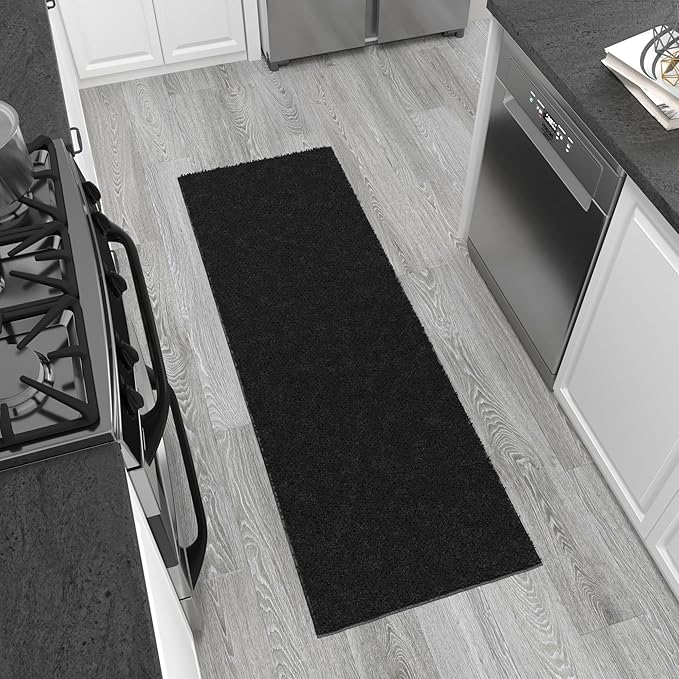 Ottomanson 3' x 4' Shaggy Area Rug - Plush & Cozy Non-Slip Carpet for Bedroom, Living Room & Nursery - Non Shedding & Durable for High-Traffic Areas, Black