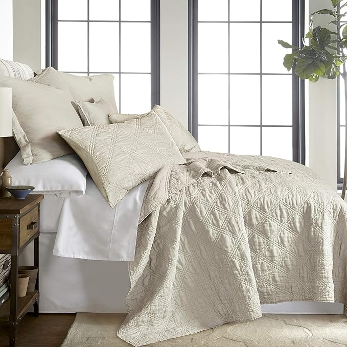 Levtex Home - 100% Linen Front/100% Cotton Back - Full/Queen Quilt - Washed Linen - Natural - Quilt Size (88 x 92in.)