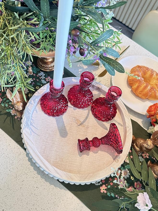 Glass Candlestick Holder,Striped Taper Candle Holders,Set of 6 Candle Stand for Table Centerpieces, Home Decor,Weddings,Festival and Parties (GCH002-Purple Dimond)