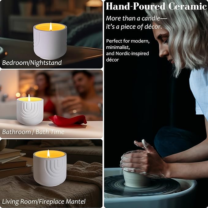 Viyffo Fall Scented Candle, White Peach & Cedarwood, Natural Soy Wax with Fragrance Oil, 6.35oz Ceramic Jar, Clean Burning Aromatherapy Candle for Relaxation, Bedroom, Spa & Gift