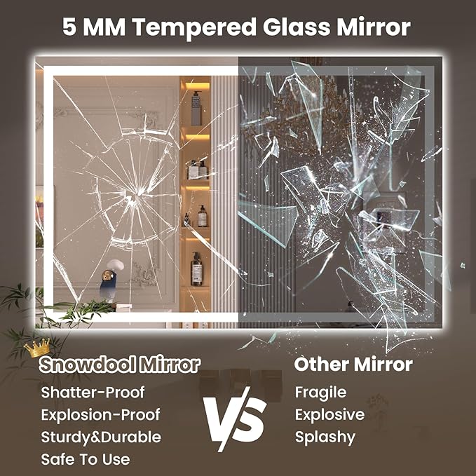 48"X30" LED Bathroom Mirror with Front Lights and Backlit, Anti-Fog, Dimmable, Shatter-Proof Tempered Glass, Lighted Bathroom Vanity Mirror for Wall with 3 Colors, Memory Function