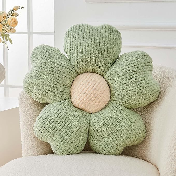 Flower Throw Pillow, Cute Flower Shaped Pillow Decorative Throw Pillow for Bed Couch, Soft Daisy Pillows Floor Seating Cushion Cushions (14.9 Inch Sage Green)