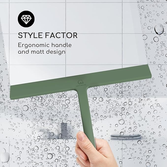 GÜTEWERK Shower Squeegee for Glass Doors, Silicone Window Squeegee, Bathroom and Glass Cleaning - Green - 11 Inch