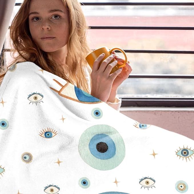 Custom Name Blanket with Evil Eye, Personalized Spiritual Blanket Evil Eye Decor for Car Couch Bedroom,Customized Magic Evil Eye Pattern Home Decor for Men Women,40"x50"-Kids/Throw Size