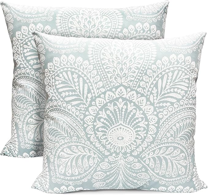 Decorative Throw Pillow Covers Set of 2 Light Blue Retro Pillow Covers 18x18 inch Super Soft Short Plush Square Throw Pillows,Farmhouse Outdoor Boho Pillow Covers for Couch Living Room