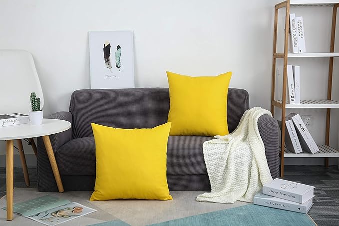 TangDepot Handmade Decorative Solid 100% Cotton Canvas Throw Pillow Covers/Pillow Shams, (18"x18", Yellow)