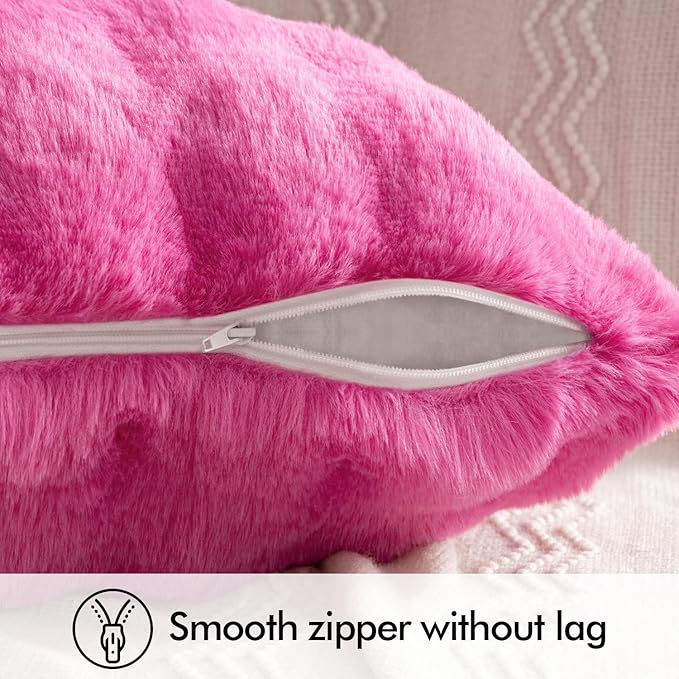 MIULEE Pack of 2 Decorative Pillow Covers Thick Soft Plush Faux Fur Throw Pillows Luxury Home Decor for Couch Bedroom Living Room Sofa,20x20 Inch Hot Pink