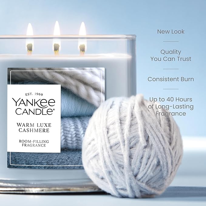 Yankee Candle 3 Wick Candle Jar, Scented Candle with up to 40 Hours of Burn Time, Premium Plant Wax Blend for Consistent Long Lasting Scent from First to Last Burn, Warm Luxe Cashmere