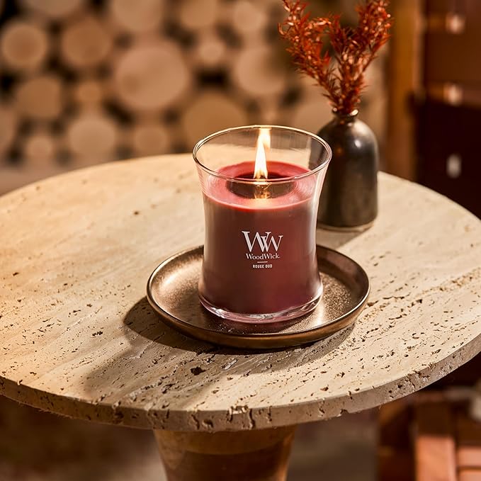 WoodWick Rouge Oud Medium Hourglass Candle, Crackles as it Burns, Up to 65 hrs Burn time, Perfect for Gifting, 9.7 oz