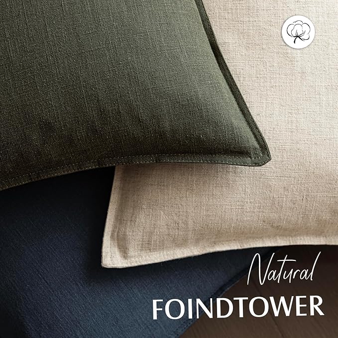 Foindtower Pack of 2, Decorative Linen Solid Throw Pillow Covers Soft Accent Cushion Case Farmhouse Neutral Pillowcase for Chair Couch Sofa Bedroom Living Room Home Decor 26 x 26 Inch Dark Olive Green