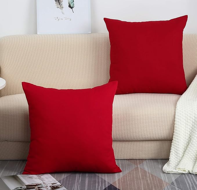 TangDepot Handmade Decorative Solid 100% Cotton Canvas Throw Pillow Covers /Pillow Shams, (16"x16", Christmas Red), 1 Count (Pack of 1)