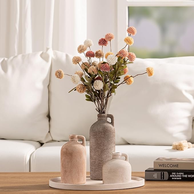 Ceramic Vase Home Table Decor - Flower Vase Set of 3 Living Room Kitchen Decorations Farmhouse Modern Rustic Vases Decorative Centerpiece for Shelf Bedroom Office Bathroom Dining Coffee Desk