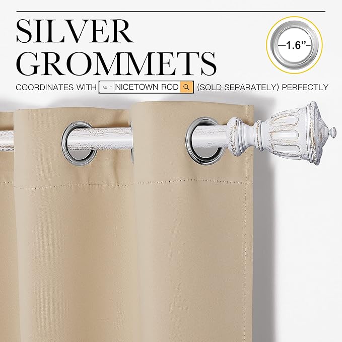 NICETOWN Room Darkening Curtain Panels for Cafe, Thermal Insulated Grommet Room Darkening Draperies/Drapes for Window (Biscotti Beige, 2 Panels, W42 x L68 -inch)