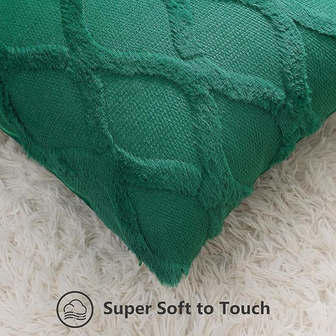 decorUhome Christmas Throw Pillow Covers 24x24 Inch Set of 2, Soft Plush Faux Fur Wool Green Couch Pillow Covers, Decorative Neutral Pillow Cases for Bed Sofa Living Room Home Decor
