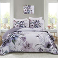 Drucon Purple Floral Quilt Set King Size 3 Pieces Purple Botanical Flower Quilt Coverlet Set Soft Microfiber Lightweight Quilted Bedspread for All Season 104"x90"