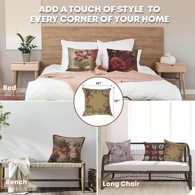 Charlotte Home Furnishings Floral Decorative Throw Pillow Cover 19x19 in, Amboise French Country Couch Pillow Case, Home Decor Cozy Tapestry Cushion Cover, European Cotton Jacquard Woven