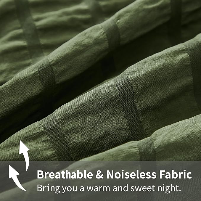 AveLom Dark Olive Green Seersucker Full Comforter Set (80x90 inches), 3 Pieces-100% Soft Washed Microfiber Lightweight Comforter with 2 Pillowcases, All Season Down Alternative Bedding Set