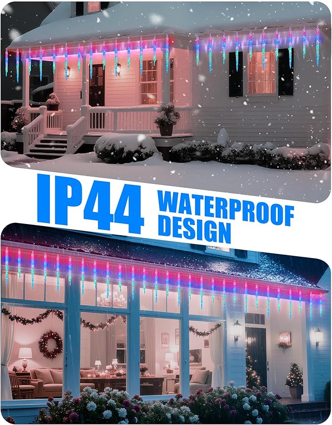 Minetom Icicle Lights Outdoor with Clips, 20ft 100 LED 20 Tubes Twinkling Crystal Icicle String, Connectable Waterproof Hanging Christmas Lights Plug in for Eave Outdoor, Multicolor