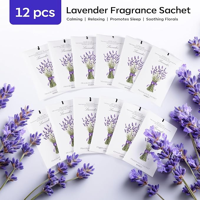 MYARO 12 Packs Lavender Scented Sachets Air Freshener for Drawer and Closet, Long-Lasting Sachets Bags Drawer deodorizers Fresh Scents, Home Fragrance for Lover