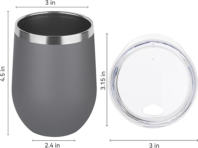 DOMICARE Stainless Steel Wine Tumbler Bulk with Lid, Personalized Insulated Tumblers Set, 12oz Travel Coffee Cups Pack of 8, Gray