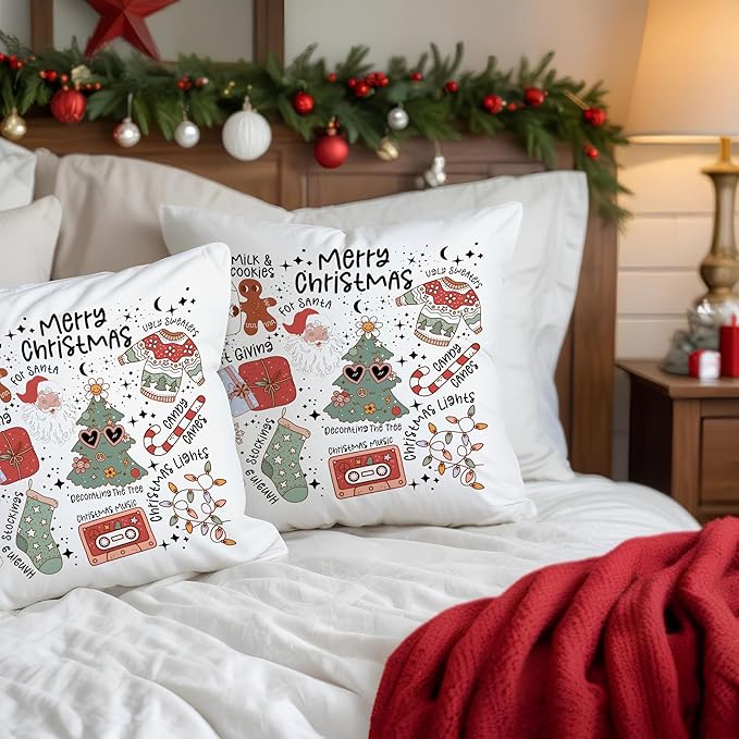 Cute Christmas Throw Pillow Covers 18x18, Retro Santa Milk Cookies Xmas Decor, Decorative Covers for Couch, Living Room Bedroom Home