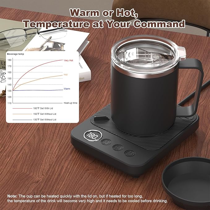 Coffee Mug Warmer & Mug Set for Desk, Electric 36W Coffee Cup Warmer with Auto Shut Off/Timer, Smart Coffee Mug Heater with 16oz Cup for Home/Office, Heated Coffee Cup Gifts for Coffee Lovers,Black