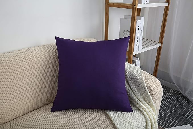 TangDepot Handmade Decorative Solid 100% Cotton Canvas Throw Pillow Covers/Pillow Shams, (22"x22", Purple)