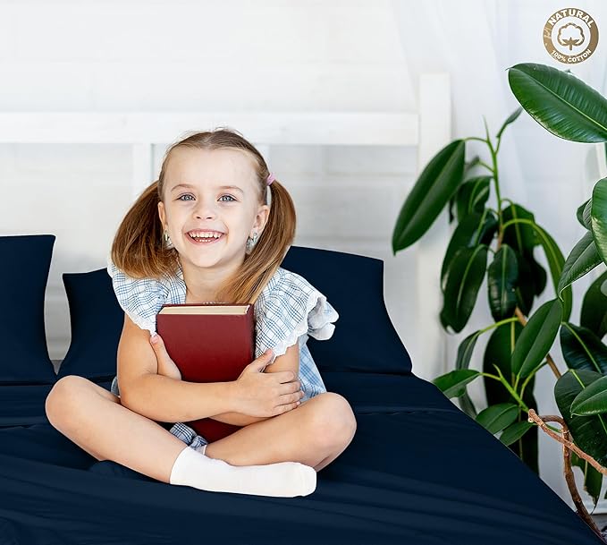 400 Thread Count 100% American Grown Cotton Navy Flat Sheet Only - Cooling Sheets - Luxury Sateen Weave - Full Size Flat Sheet Sold Separately - Super Soft Cotton Top Sheets (Full, Rivera Navy)