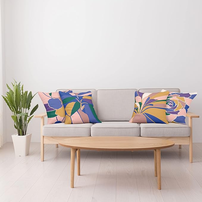 Ambesonne Floral Throw Pillow Cushion Case Pack of 4, Abstract Flowers and Petals with Exotic Vibes Colorful Modern Style, Modern Accent Double-Sided Digital Printing, 20", Rose Dark Violet Mustard