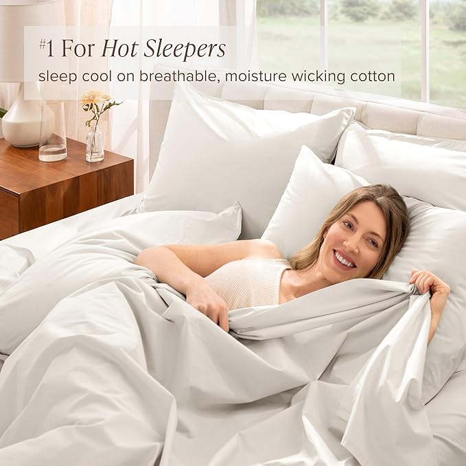 Bare Home 100% Organic Cotton Twin Sheet Set - Crisp Percale Weave - Lightweight & Breathable - Bedding Sheets & Pillowcases (Twin, French Beige)