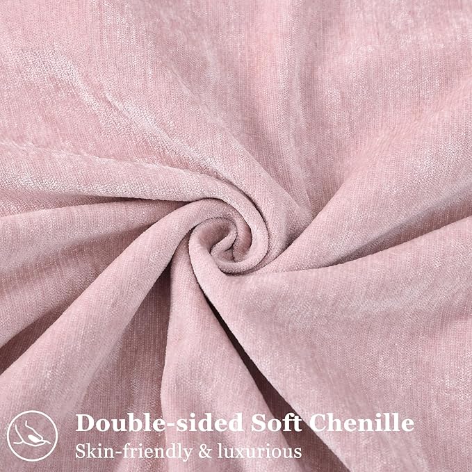 decorUhome Couch Throw Pillow Covers 22x22 Set of 2, Decorative Soft Euro Neutral Chenille Pillow Covers with Elegant Design for Sofa Bed Living Room Home Decor, Blush Pink