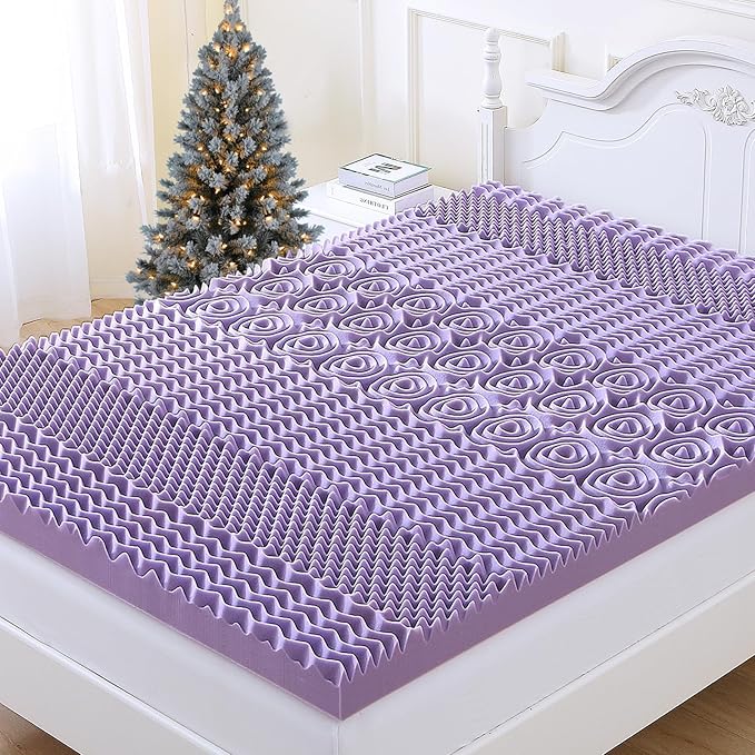 MUXHOMO 3 Inch 7-Zone Twin XL Mattress Topper, Egg Crate Foam Mattress Topper Twin XL Size for Back Pain, Lavender Cooling Gel Infused Bed Pad, CertiPUR-US and Oeko-TEX Certification (79"×38")