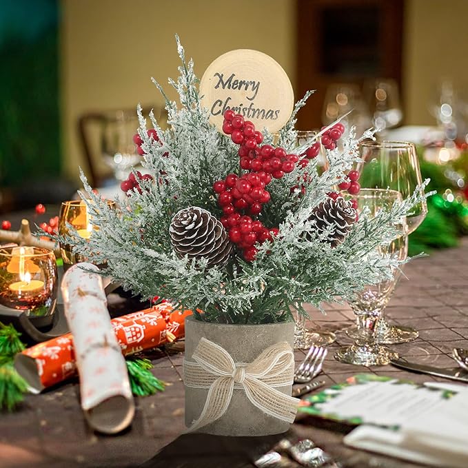 2PCS Small Christmas Tree,Tabletop Mini Xmas Tree,9" Artificial Little Potted for Christmas Decor,Suitable for Weddings, Holidays, Christmas and Other Festivals.(Red/Green)