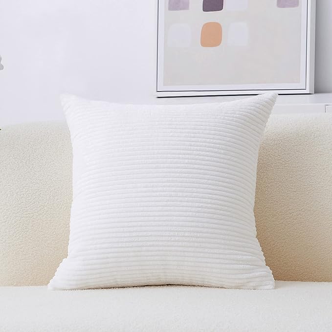 Home Brilliant Spring Pillow Cover Winter Decorative Striped Throw Pillow Cover Soft Corduroy Plush Pillowcase 20x20 for Couch Sofa Bench Car Chair, 20 x 20 inch (50cm), Creamy White
