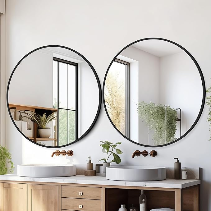 Black Bathroom Mirrors for Wall,30'' Round Circle Mirror for Entryway Bedroom Vanity Frame Mirror(30'',Black)