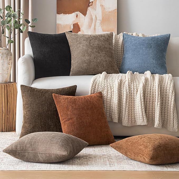 Woaboy Set of 2 Textured Throw Pillow Covers Decorative Soft Accent Square Chenille Pillowcases Neutral Farmhouse Cushions Modern Home Decor for Couch Sofa Bedroom Living Room 20x20 Inch, Taupe Gray