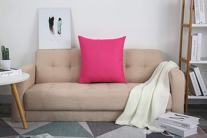 TangDepot Set of 2 Handmade Decorative Solid 100% Cotton Canvas Throw Pillow Covers/Cushion Covers, 45 Colors Available - (18"x18" 2 Pieces, Hot Pink)