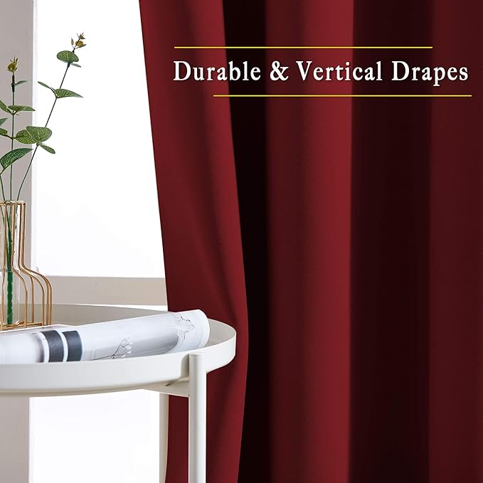 NICETOWN Blackout Burgundy Red Curtains 102 inches Long 2 Panels, Grommet Thermal Curtains Light Blinds Room Darkening Window Treatments for Bedroom, 2 Panels, W52 x L102