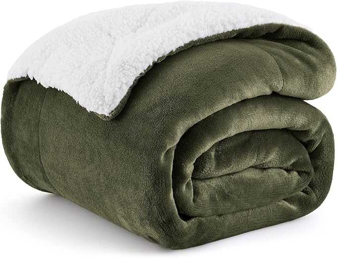 Bedsure GentleSoft Sherpa Fleece Throw Blanket for Couch - Thick and Warm, Soft Fuzzy Plush Throw Blanket for Winter, Olive Green, 50x60 Inches
