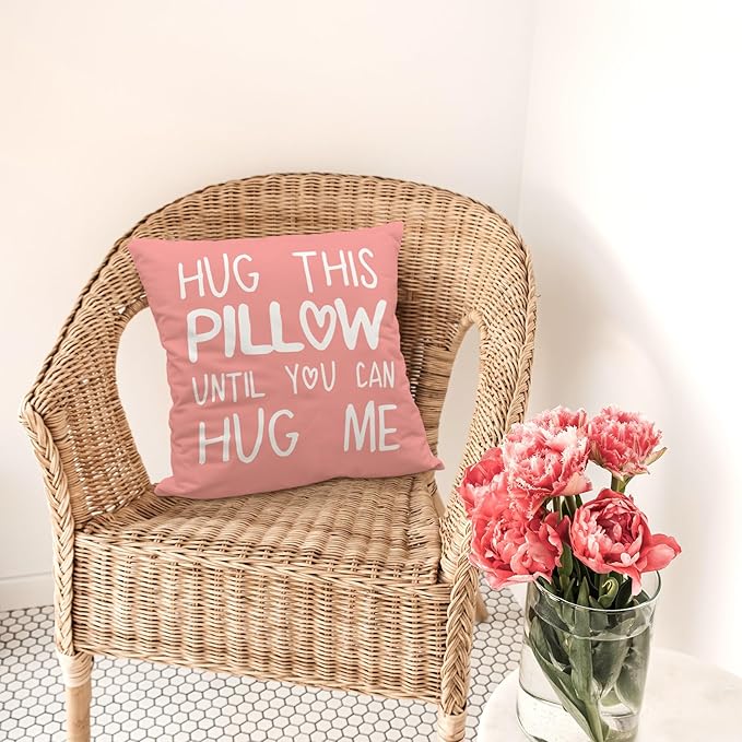 Sufamb Hug This Pillow Until You Can Hug Me Throw Pillow Covers Decor, 24'' x 24'' Pillow case, Boyfriend Girlfriend Birthday Gifts，Long Distance Relationships Gifts， Valentine's Day Gifts(Pink)