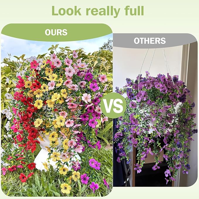 Artificial Hanging Flowers for Outdoors Faux Plants for Spring Summer Decoration,6 Bundles UV Resistant Realistic Silk Flowers Indoor Outside Garden Porch Patio Balcony Yard Farmhouse