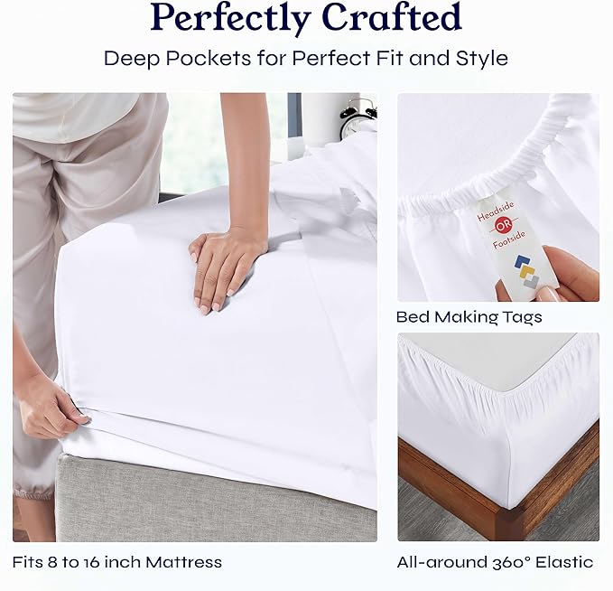 California Design Den California King Sheet Sets - Soft 400 Thread Count, Natural 100% Cotton Sateen, Cooling Sheets, Deep Pockets with All Around Elastic for a Snug Fit, Durable Bedding - White