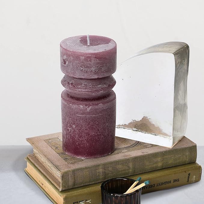 Creative Co-Op Unscented Totem Pillar, Pinot Candles, 3" L x 3" W x 6" H, Purple (Pack of 2)