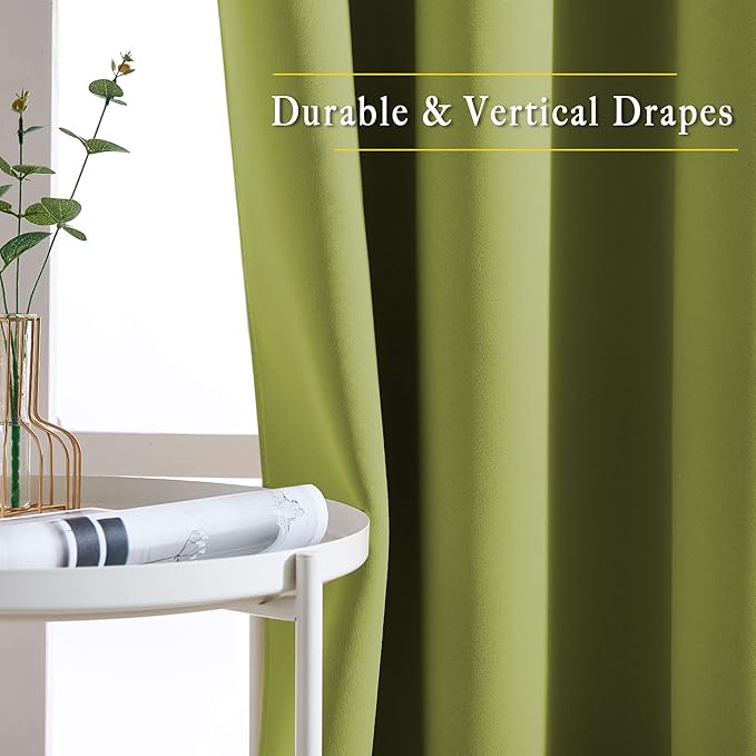 NICETOWN Room Darkening Sliding Door Curtains 2 Panels 102 inches Length - Grommet Privacy Sun & Heat Reducing Window Curtains & Drapes for Bedroom/Living Room (W66 x L102, Fresh Green)