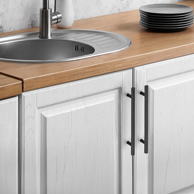 JOY DECOR 15 Pack Cabinet Handles, Black Cabinet Pulls, 6-1/4 in Hole Center Kitchen Hardware, Stainless Steel T Bar Handles for Dresser Drawers