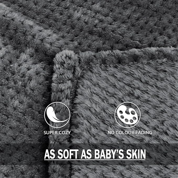 Exclusivo Mezcla Fleece Bed Blanket Twin Size, Super Soft and Warm Blankets for Couch, Sofa and Bed Waffle Textured, Cozy, Fuzzy and Lightweight (Dark Grey, 60x80 inches)