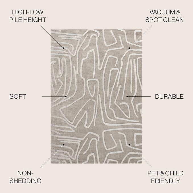 JONATHAN Y Graphic Lines High-Low Indoor Area Rug 5X8 Beige/Cream, Alcina Modern Scandinavian for Living Room, Bedroom, Kitchen, Easy-Cleaning, High Traffic, Pet-Friendly, Non-Shedding SND102A-5