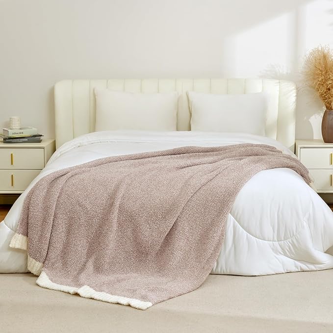 Snuggle Sac Queen Size Bedding Blanket Taupe,Super Soft Warm Microfiber Blankets Cozy Knit Fuzzy Plush Bed Blankets,Heather Taupe, 90x90 inches