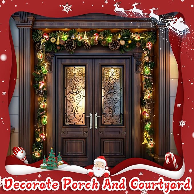 Coquimbo Christmas Lights Decorations, 10FT 30LED Christmas Tree Snowman Crutch String Lights for Home Party Indoor Outdoor Xmas Festive Holiday Decorations