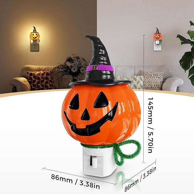 DORESshop Pumpkin Night Light, 3000K Night Lights Plug into Wall,Cute & Funny Halloween Decor Night Light for Kids,Plug in Nightlight with 360° Rotatable, Halloween Party Pumpkin Decor,2 Pack